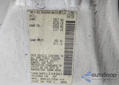 2018 Nissan Altima 2.5 Sr из США, поврежденный, VIN 1N4AL3AP0JC234962